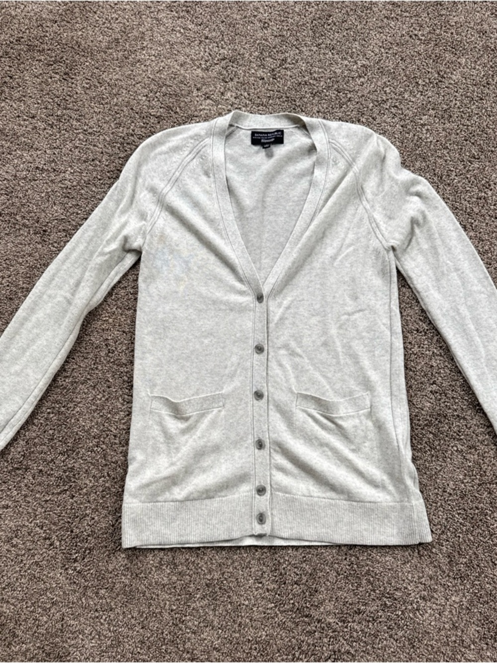 Banana Republic Light Gray V-Neck Button Cardigan Wool Cashmere Blend Womens S